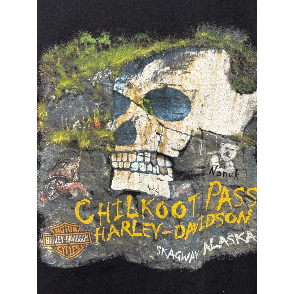 Chilkoot Pass Motorcycles T-Shirt Mens Black Short Sleeve Harley Davidson Alaska